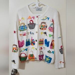 Design Options Women's Sweater with Colorful Bag + Shoe Pattern Patchwork